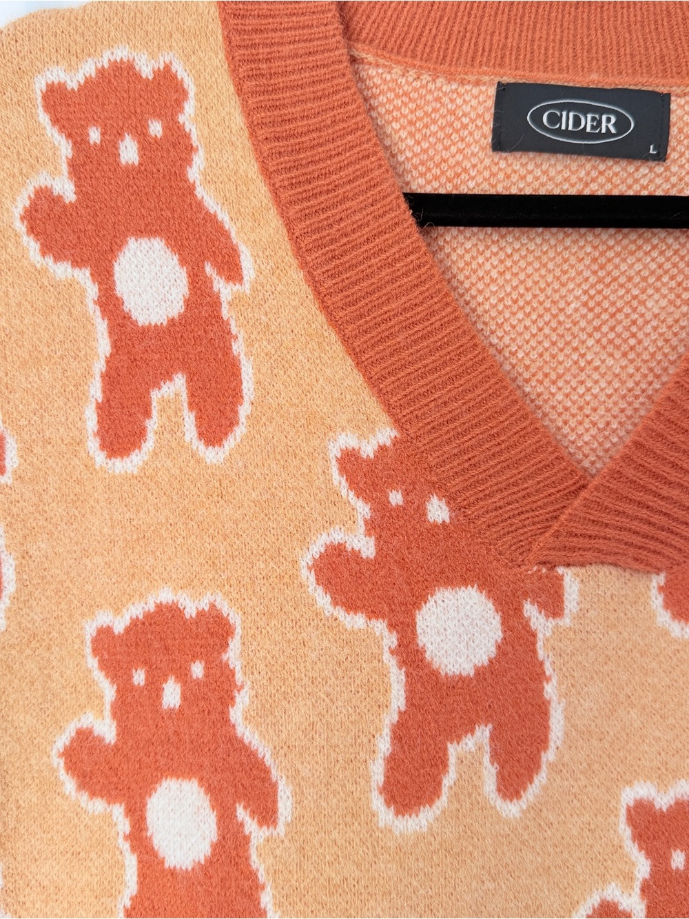 Cider Orange and Cream V-Neck Teddy Knit Top